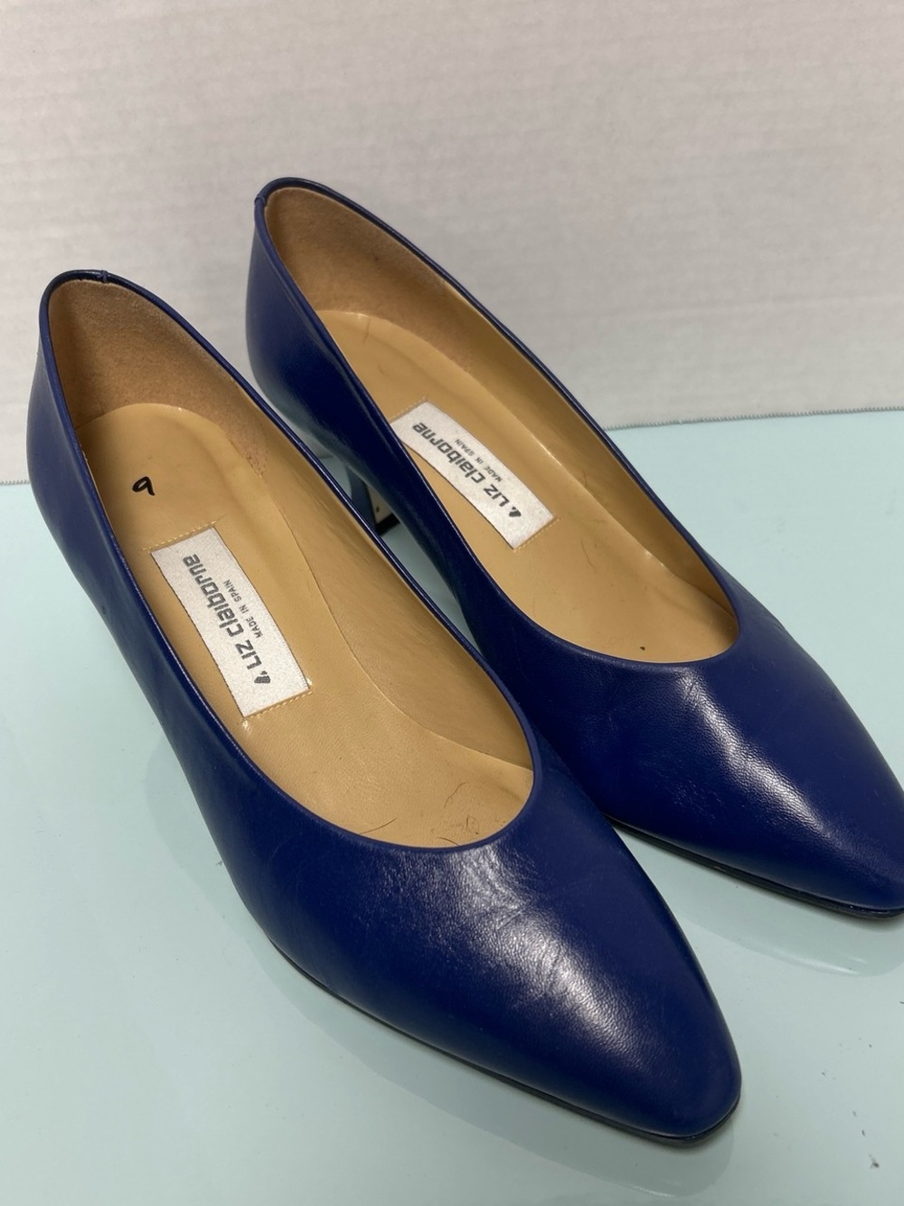 Liz Claiborne Navy Pointed-Toe Leather Pumps
